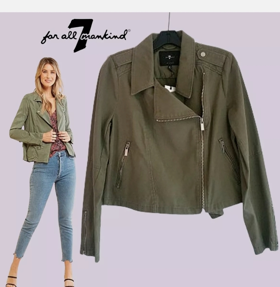 7 For All Mankind Olive Green Moto Jacket Sz.Med.